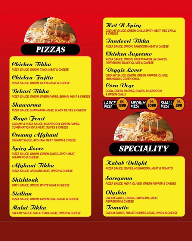Scholars Pizza menu