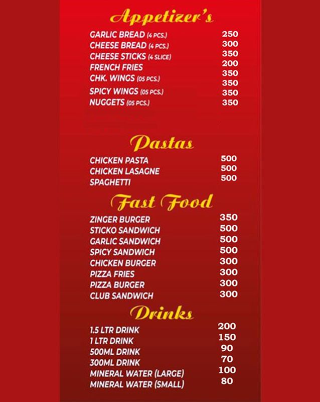 Scholars Pizza menu