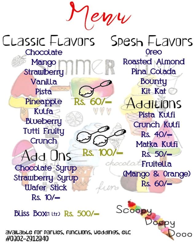 Scoopy Doopy Dooo menu