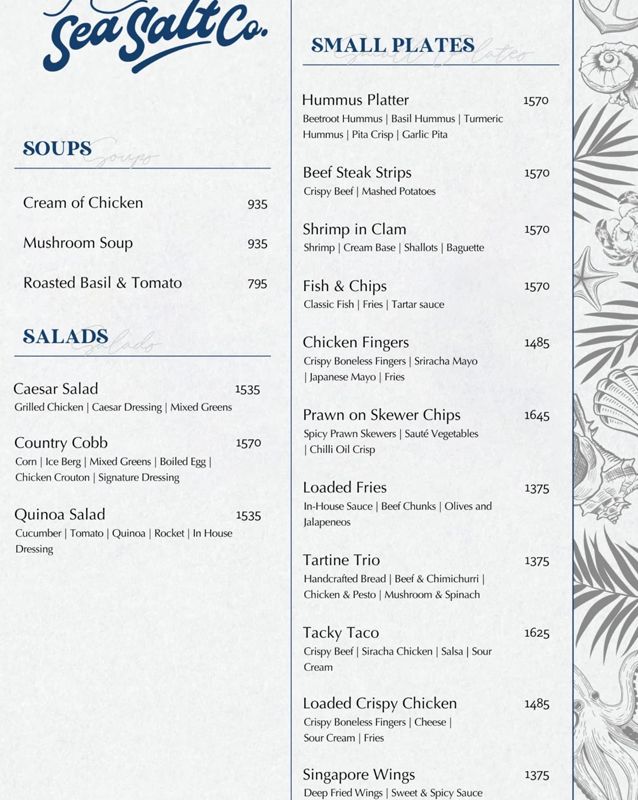 Sea Salt Co menu