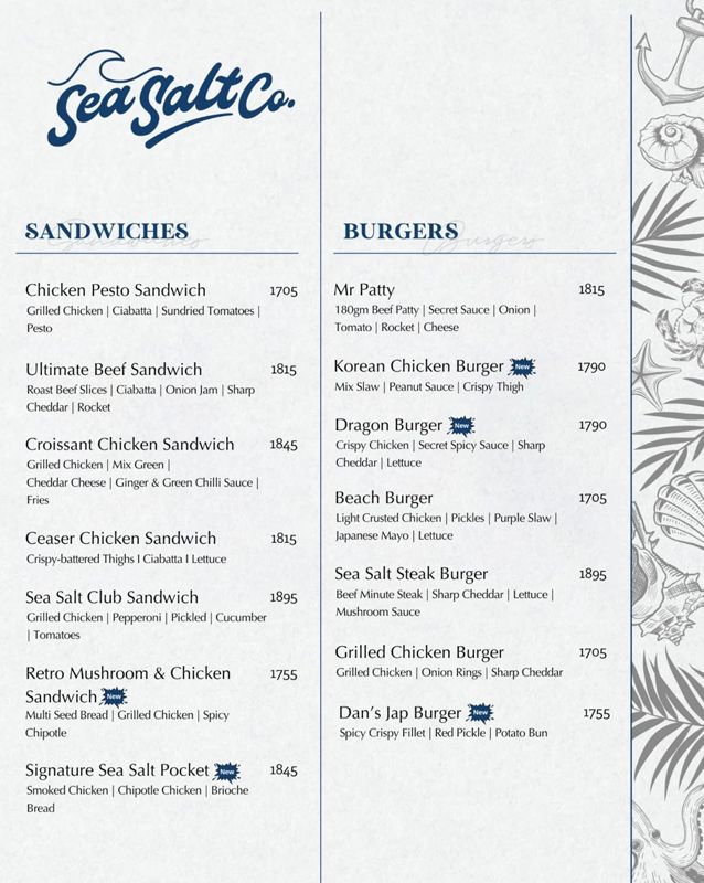 Sea Salt Co menu