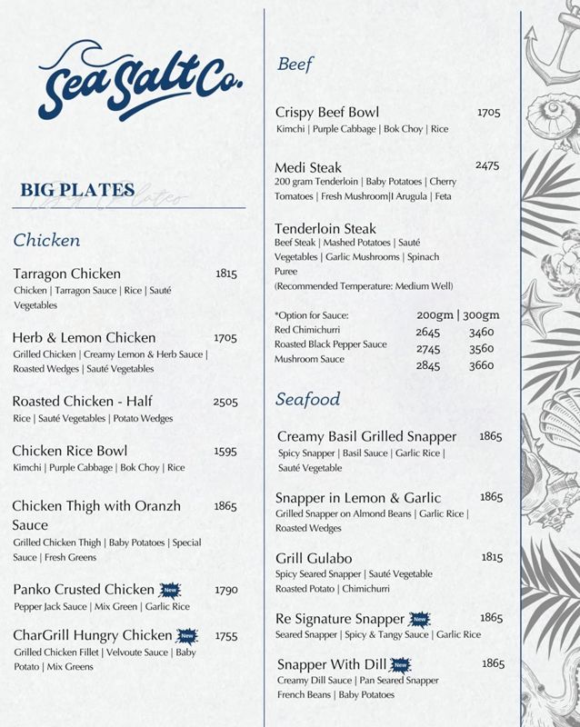 Sea Salt Co menu