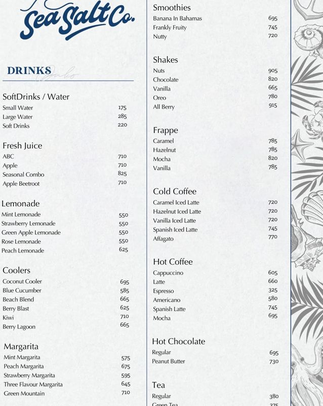 Sea Salt Co menu