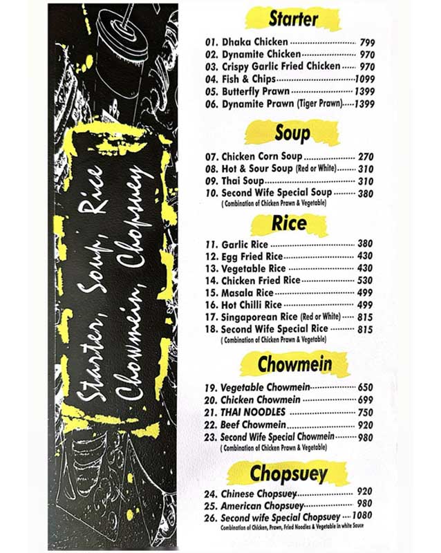Second Wife menu