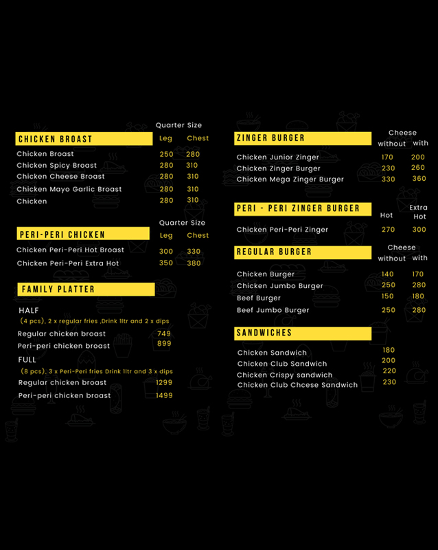 Shaandaar Broast & Zinger menu