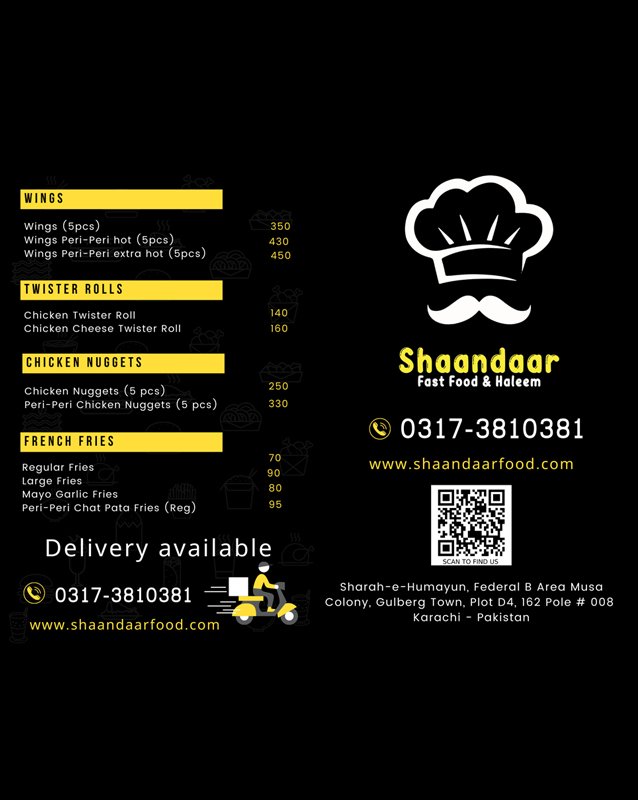 Shaandaar Broast & Zinger menu