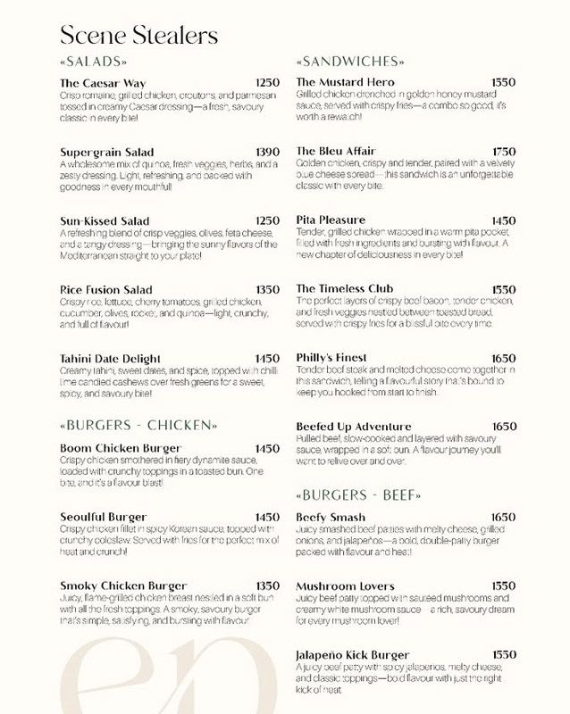 Episode Cafe menu