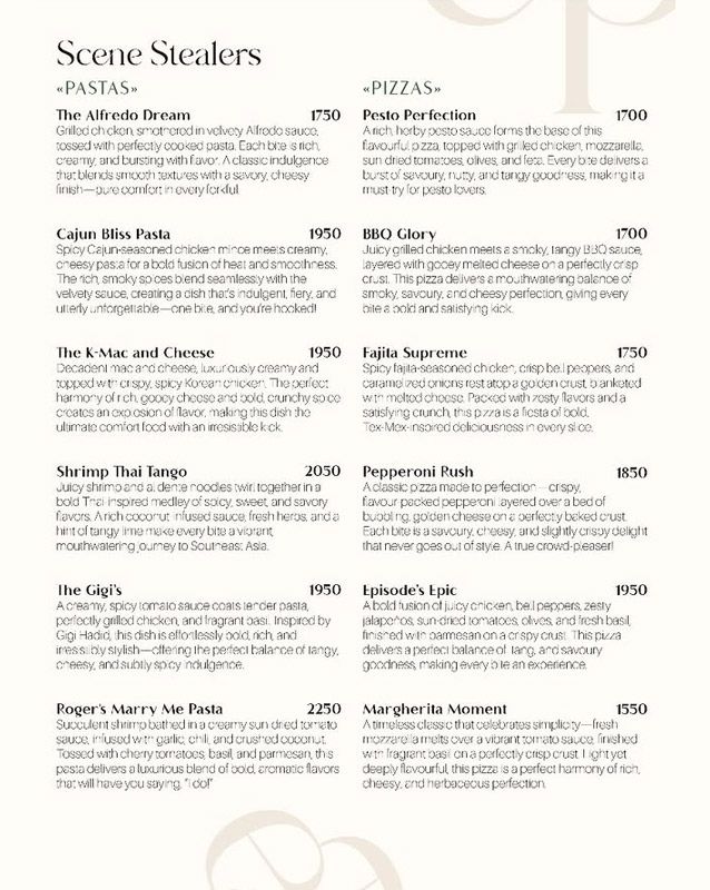 Episode Cafe menu