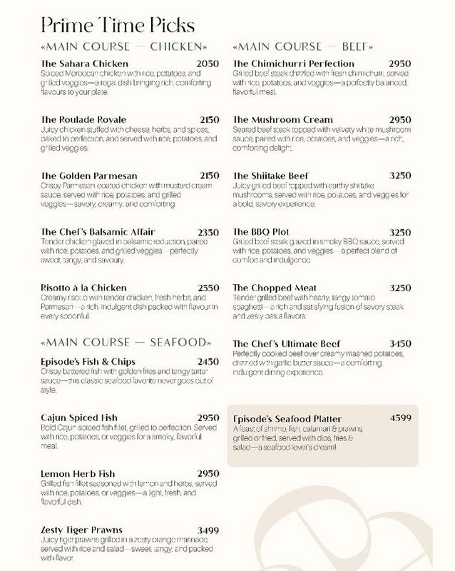Episode Cafe menu