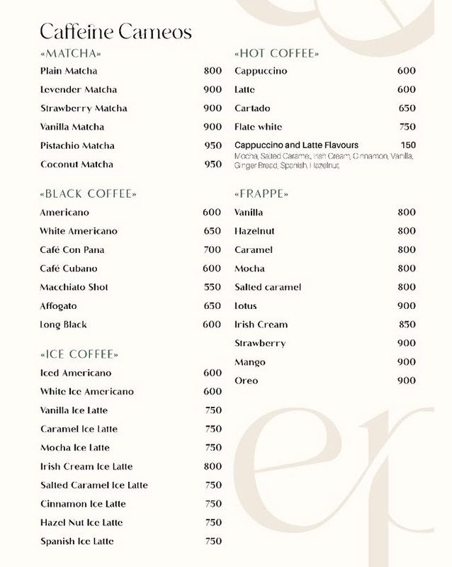 Episode Cafe menu