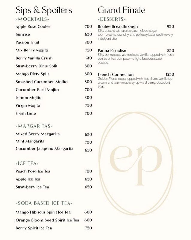 Episode Cafe menu