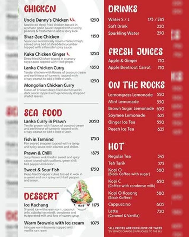 Soy Mee menu