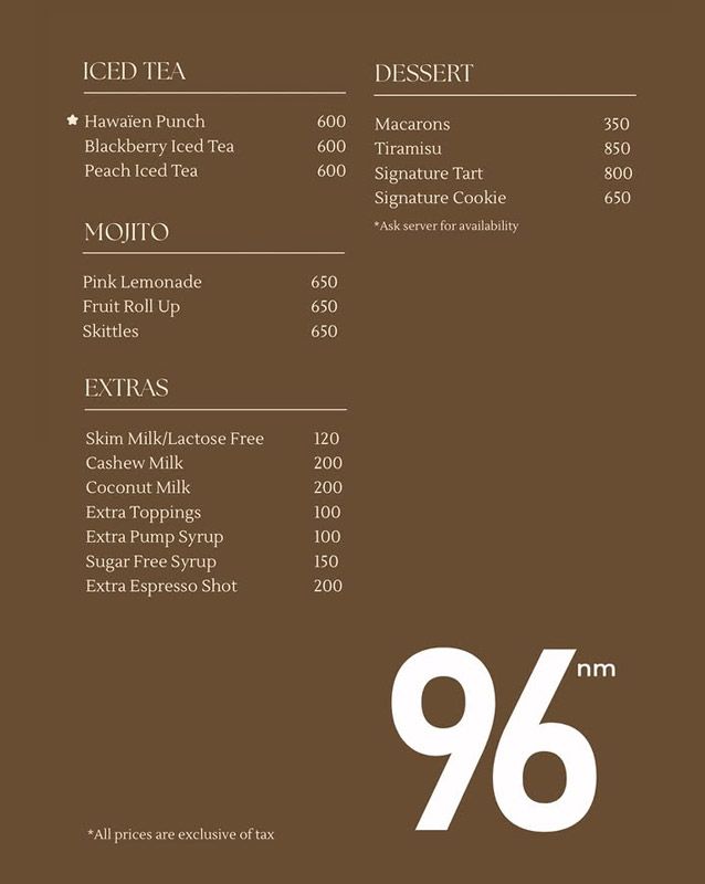 96nm Coffee menu