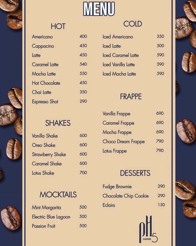 pH 5 Coffee menu