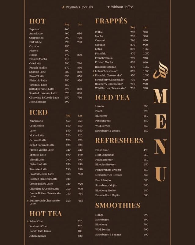 Raymah Coffee menu