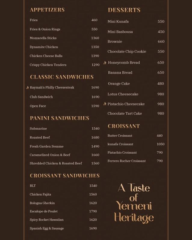 Raymah Coffee menu